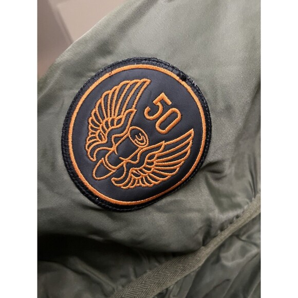 G Unit Mens XL Green Orange Flyers Pockets Full Zip Bomber Jacket Heavyweight - Picture 5 of 7